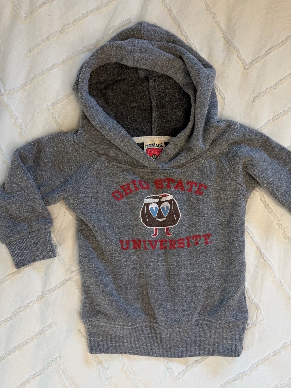 HOMAGE Gray Baby Ohio State University Hoodie with Brutus Buckeye 3-6 month
